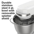 Hamilton Beach 4 Quart Stand Mixer for Kitchen, 7 Speeds, Tilt Head, Dough Hook, Whisk & Flat Beater, White